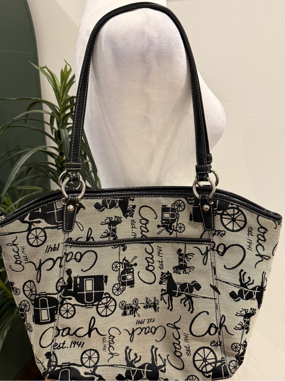 Vintage Coach Horse & Carriage Logo Canvas Leah Tote Shoulder Purse - Picture 2 of 16